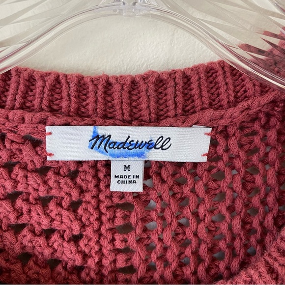 Madewell Size Medium Coral Red Cable Chunky Knitted Full Bubble Sleeve Sweater - Picture 6 of 6